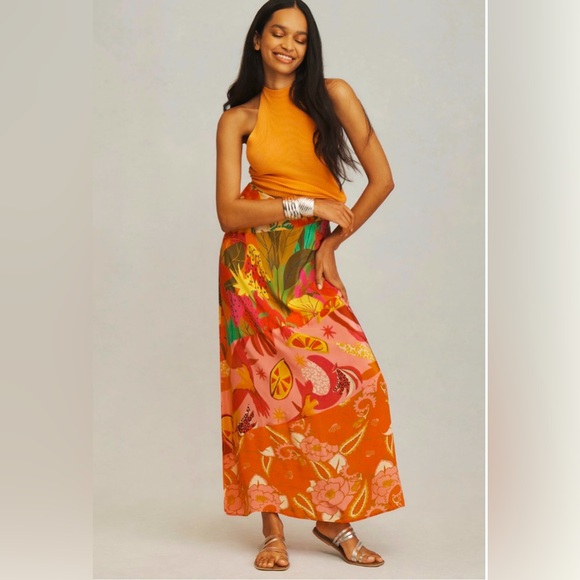 FARM Rio Dresses & Skirts - FARM RIO Silky Floral Orange Maxi Skirt
